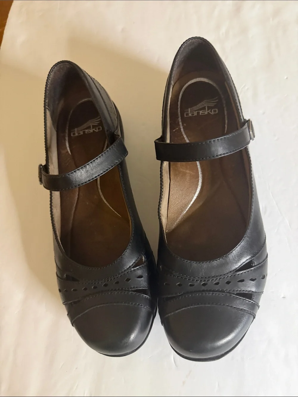 Dansko Black Leather Mary Jane Flats with Strap